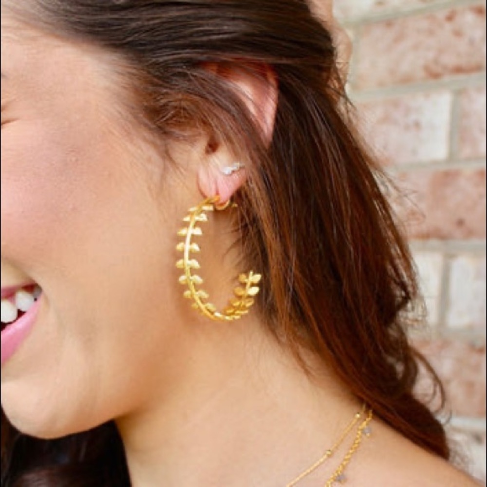Elegant Gold Leaf Hoop Earrings